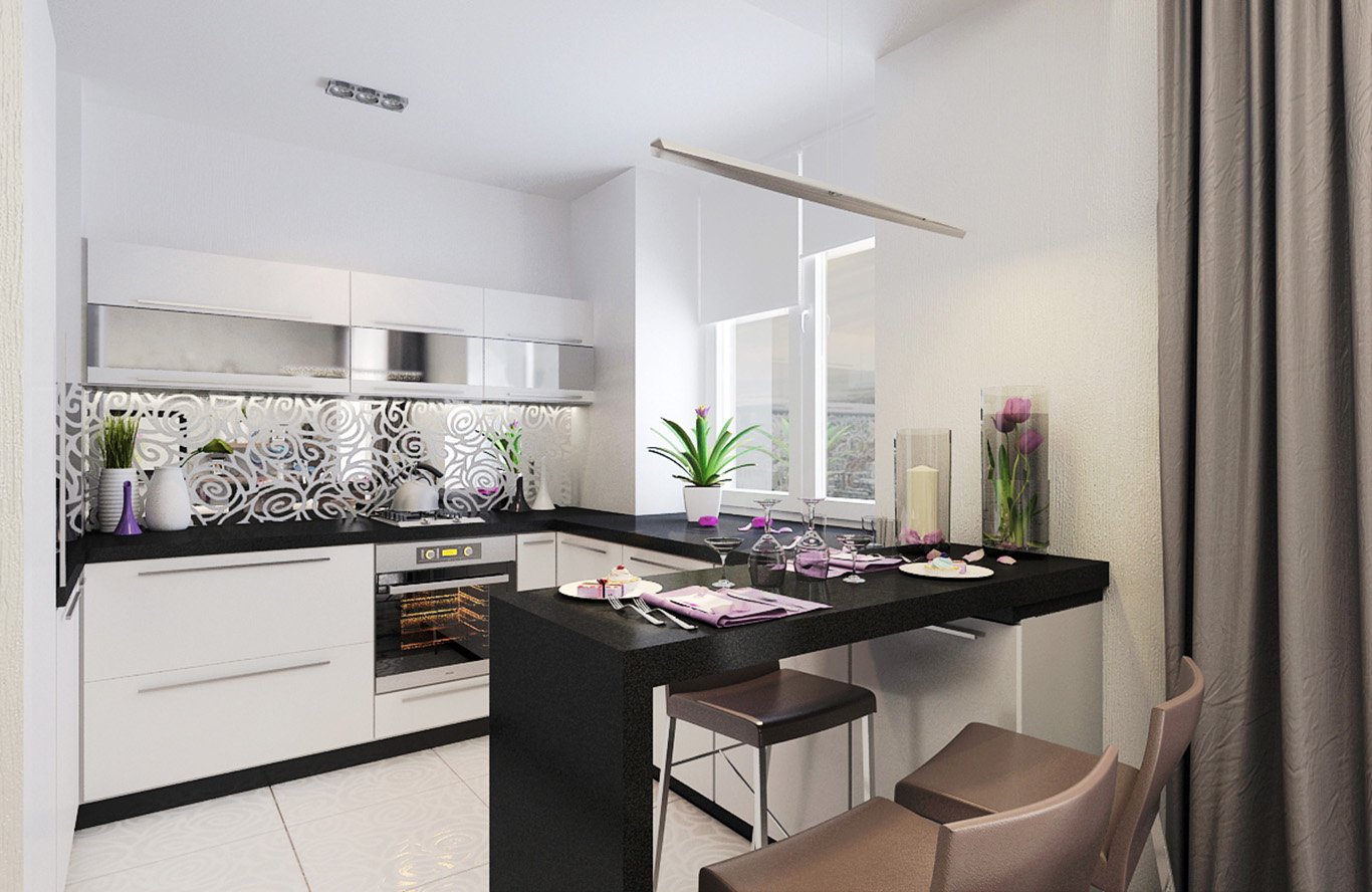 diseño de interiores de cocina rectangular