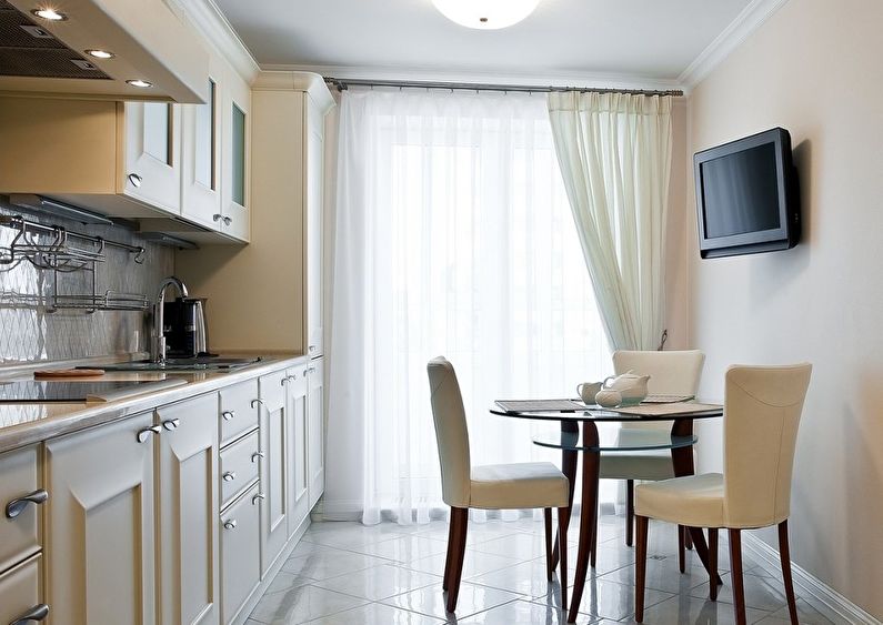 diseño de cocina rectangular con mesa