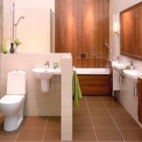Une toilette derrière une cloison dans une salle de bain combinée