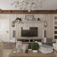 TV dans le salon d'une maison de campagne provençale