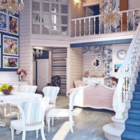 Salon d'une maison de campagne de deux étages de style rustique