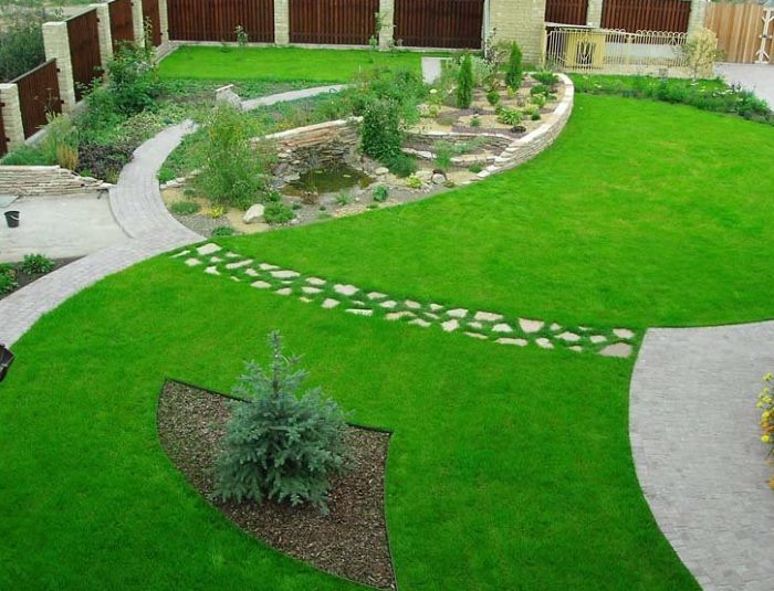 Pelouse dans le paysage du jardin sur un terrain de 10 acres