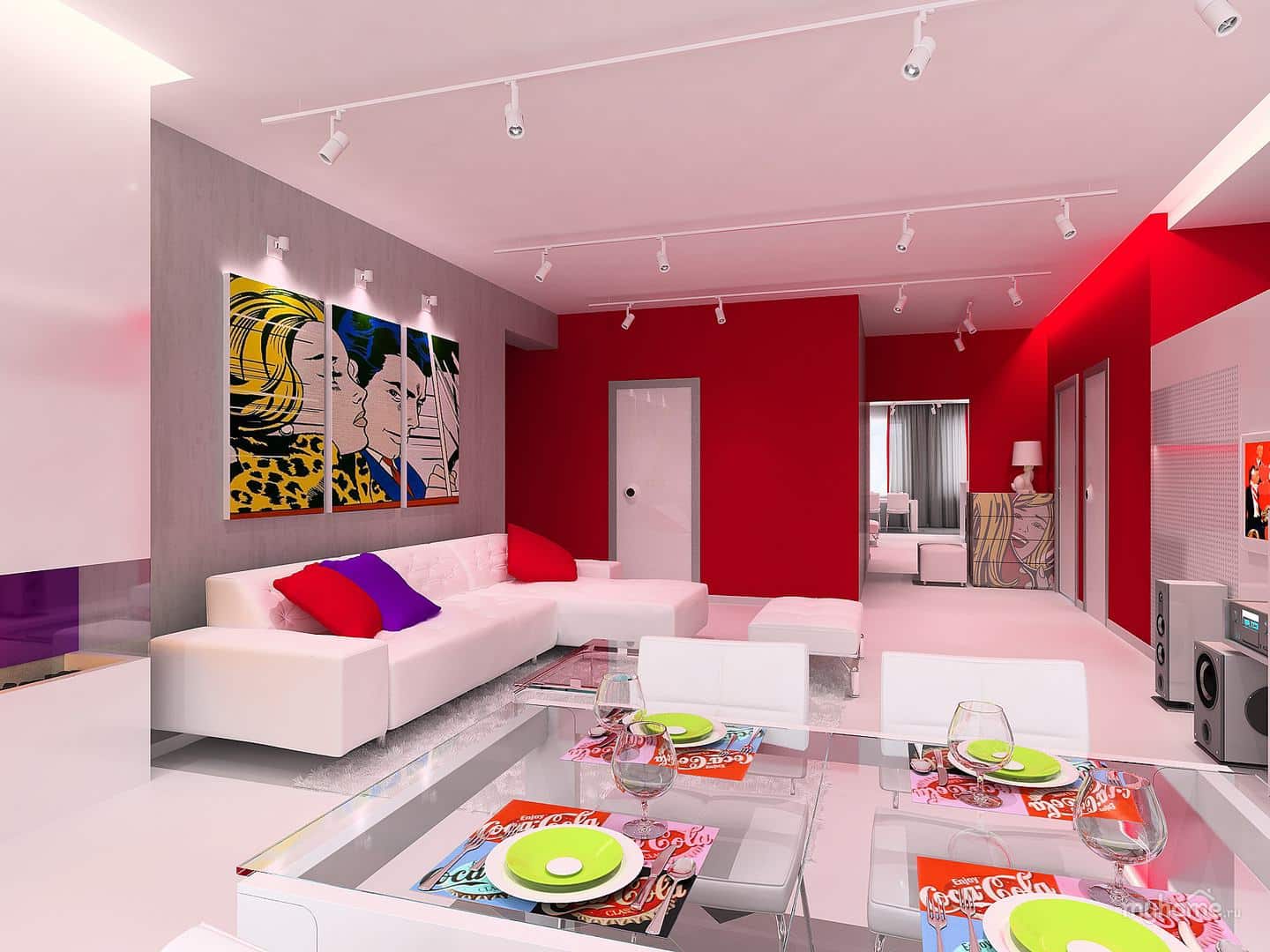 L'idée d'un décor d'appartement lumineux dans le style du pop art