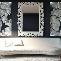 Miroir et peinture murale sur le mur du salon