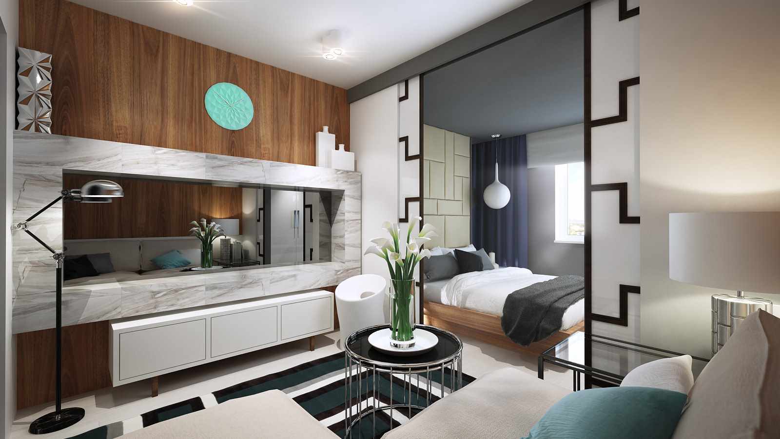 variante de l'intérieur lumineux du salon 20 mètres