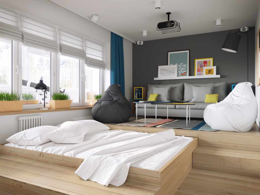 un exemple du style insolite d'une salle de séjour d'une chambre de 20 mètres