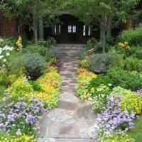 Plates-bandes de fleurs le long du chemin du jardin
