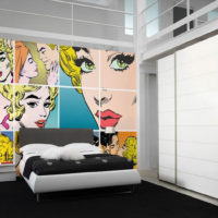 Chambre pour les jeunes conjoints et peintures murales élégantes