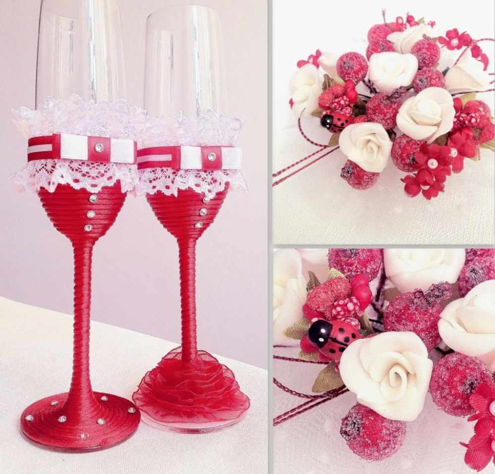 Un ejemplo de una decoración ligera de la decoración de copas de boda.