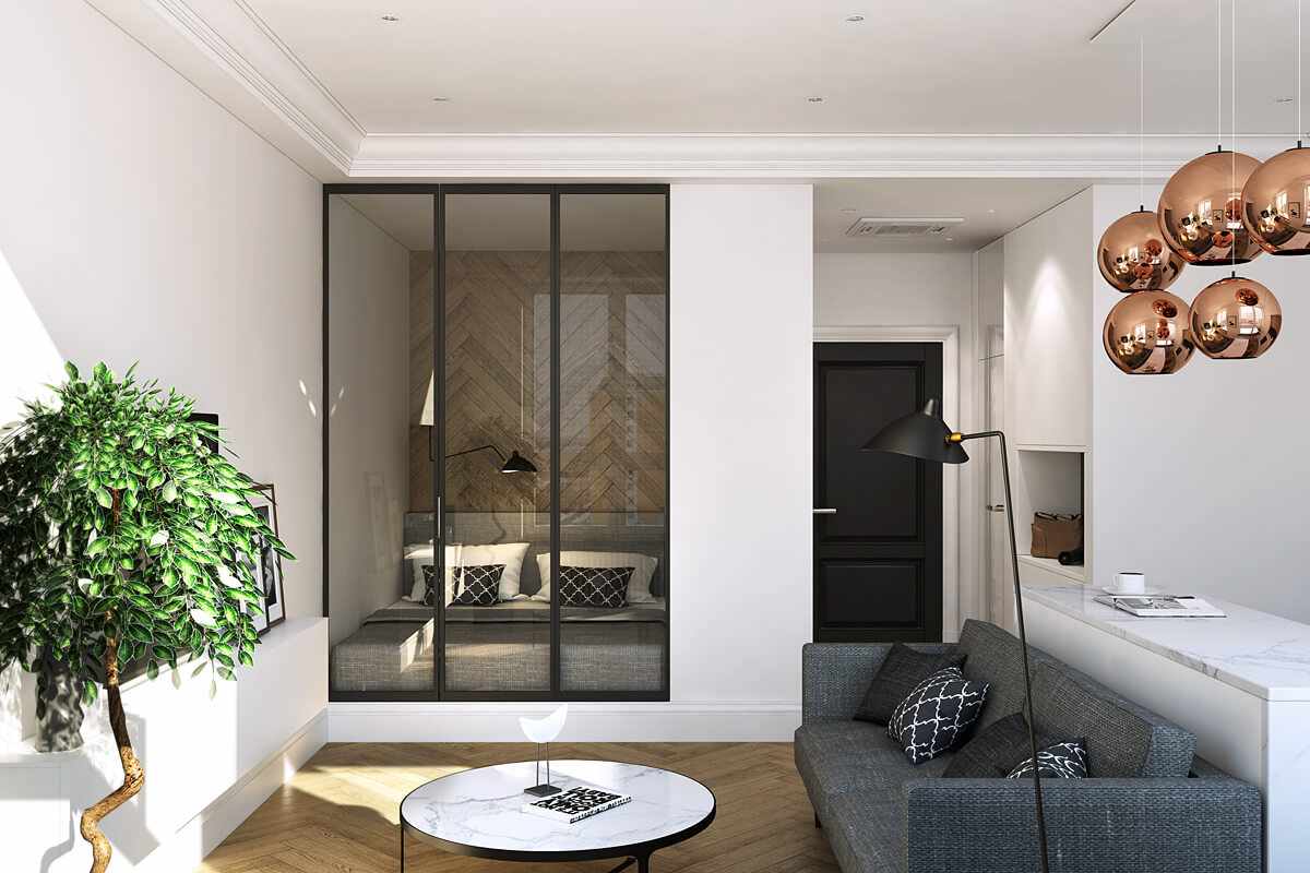 version du design inhabituel de la chambre à coucher du salon 20 mètres