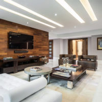 Mur de bois dans le salon lumineux