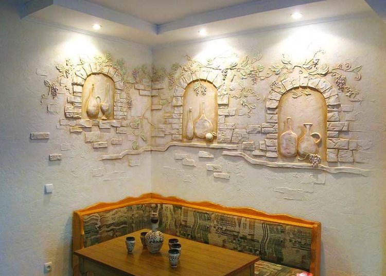 Decoración de paredes en la cocina con yeso texturizado
