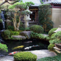 Coin d'un jardin japonais dans une maison de campagne