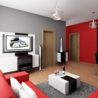 Color rojo en el diseño interior de la habitación.