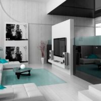 Design noir et blanc du salon d'une maison de campagne