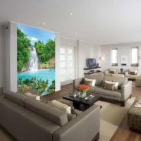 Chute d'eau sur la peinture murale dans le salon