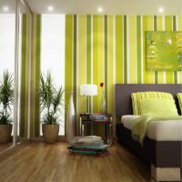 Intérieur de la chambre à rayures couleur olive