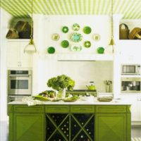 Îlot de cuisine aux façades couleur olive