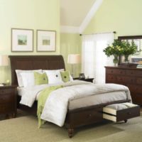 Teintes olive clair dans la conception de la chambre