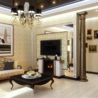 Projet de conception d'un salon d'une maison privée avec une colonne dans la porte