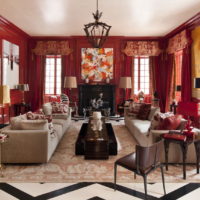 Interior rojo en una habitación moderna.