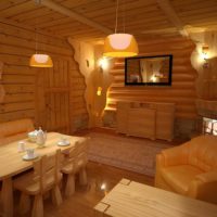 Lampes au plafond dans une baignoire en bois