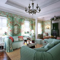 Couleur menthe à l'intérieur du salon dans le style de la Provence