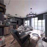 Intérieur de salon sombre avec boiseries