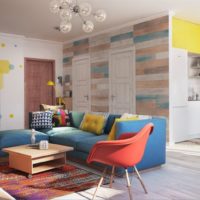 Belle cuisine-salon avec un intérieur lumineux