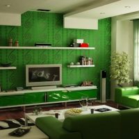 Papier peint vert dans un salon de style moderne