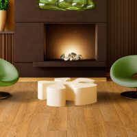 Chaises vertes sur un plancher en bois