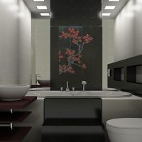 Azulejo oscuro en baño de estilo oriental