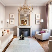 Cheminée décorative dans le salon d'un appartement de deux chambres