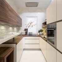 Cocina en forma de U al estilo del minimalismo.