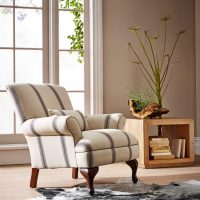 Fauteuil à rayures devant la fenêtre d'une maison privée