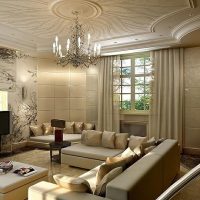 Plafond gaufré dans le salon d'une maison de campagne