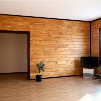 Plafond blanc dans une maison aux murs en bois