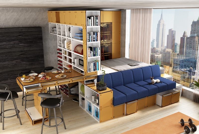 Mobilier modulaire à l'intérieur d'un studio