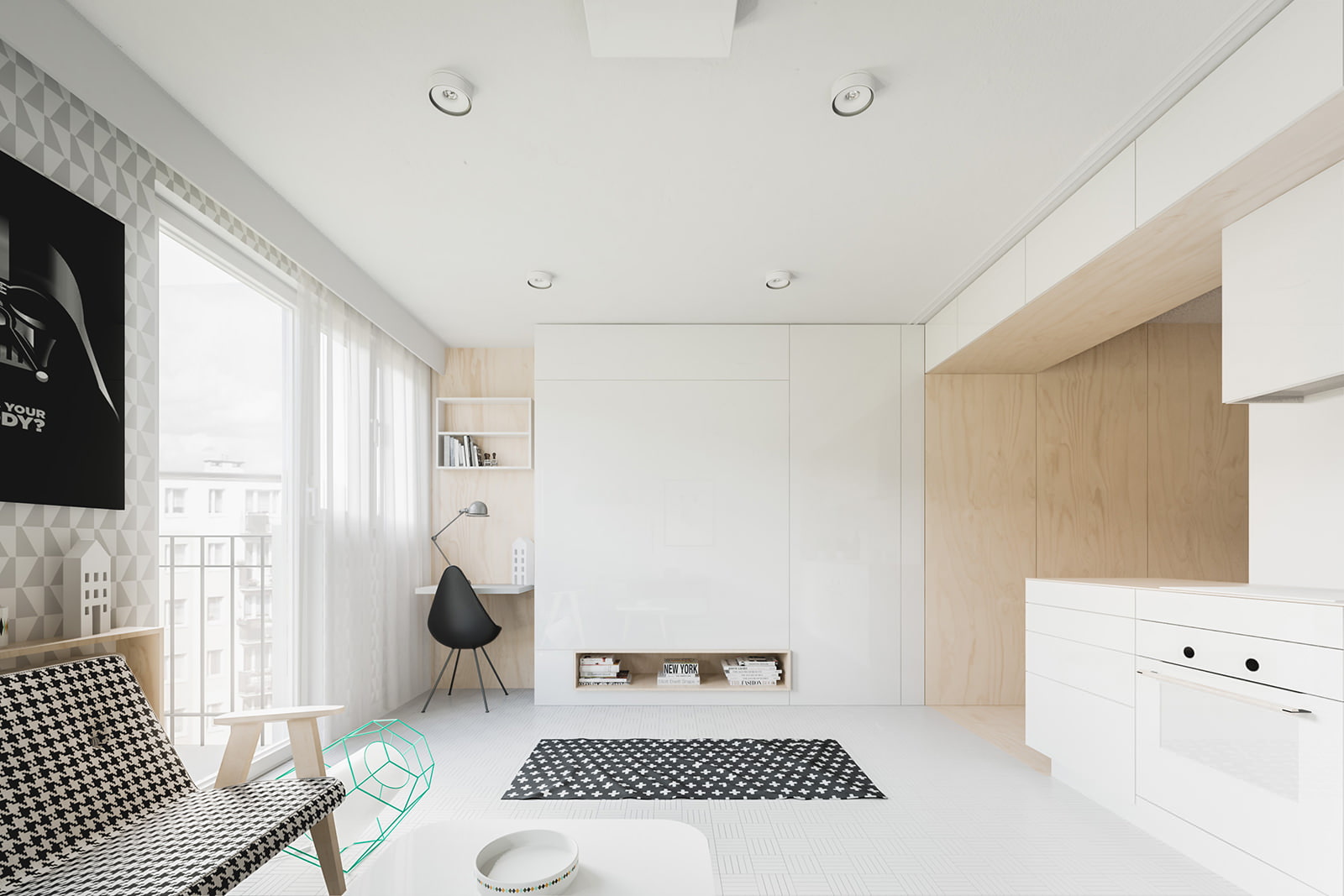 Studio de design avec un lit pliant