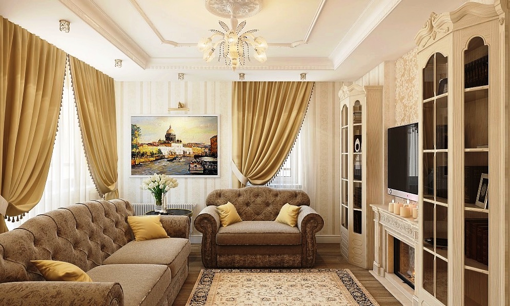 Intérieur d'un salon classique dans les tons de beige