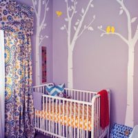 Bouleaux blancs sur un mur violet