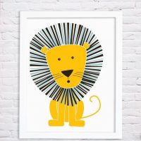 Dessin d'enfants d'un lion sur un mur de briques