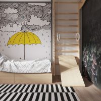 Parapluie jaune sur la murale de la pépinière