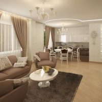 Cuisine-salon design dans les tons beiges