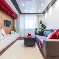 Intérieur d'un salon étroit dans un style moderne
