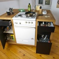 Îlot de cuisine mobile avec cuisinière à gaz