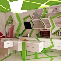Set de cuisine blanc-vert de forme irrégulière