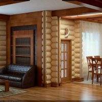 Diseño interior de una casa de troncos.