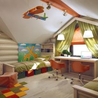 Diseño de una habitación para dos niños en el ático de una casa particular.