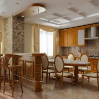 Comptoir de bar en bois dans la cuisine classique